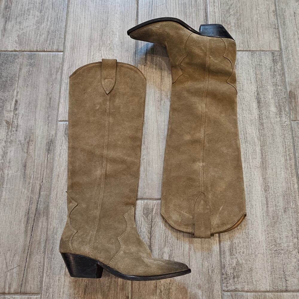 Isabel Marant Denvee Suede Knee High Boots Women EU 38 US 8 Taupe Western‎ - Picture 3 of 16